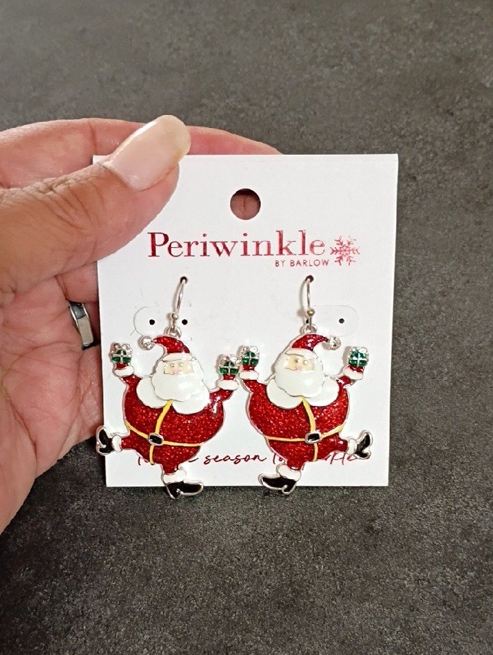 Periwinkle By Barlow Glitter Red Santa Dangle Earrings